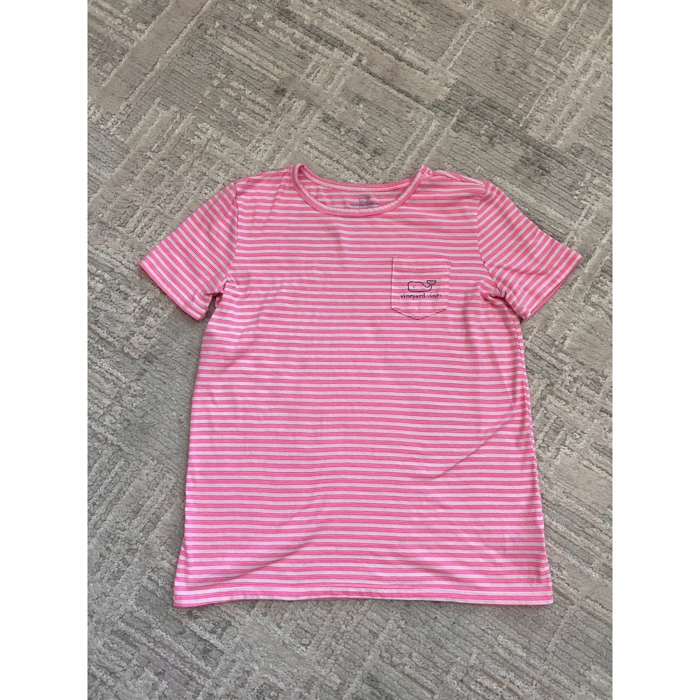 Vineyard Vines Kids Pink Striped Pocket‎ T Shirt Girls Casual Top